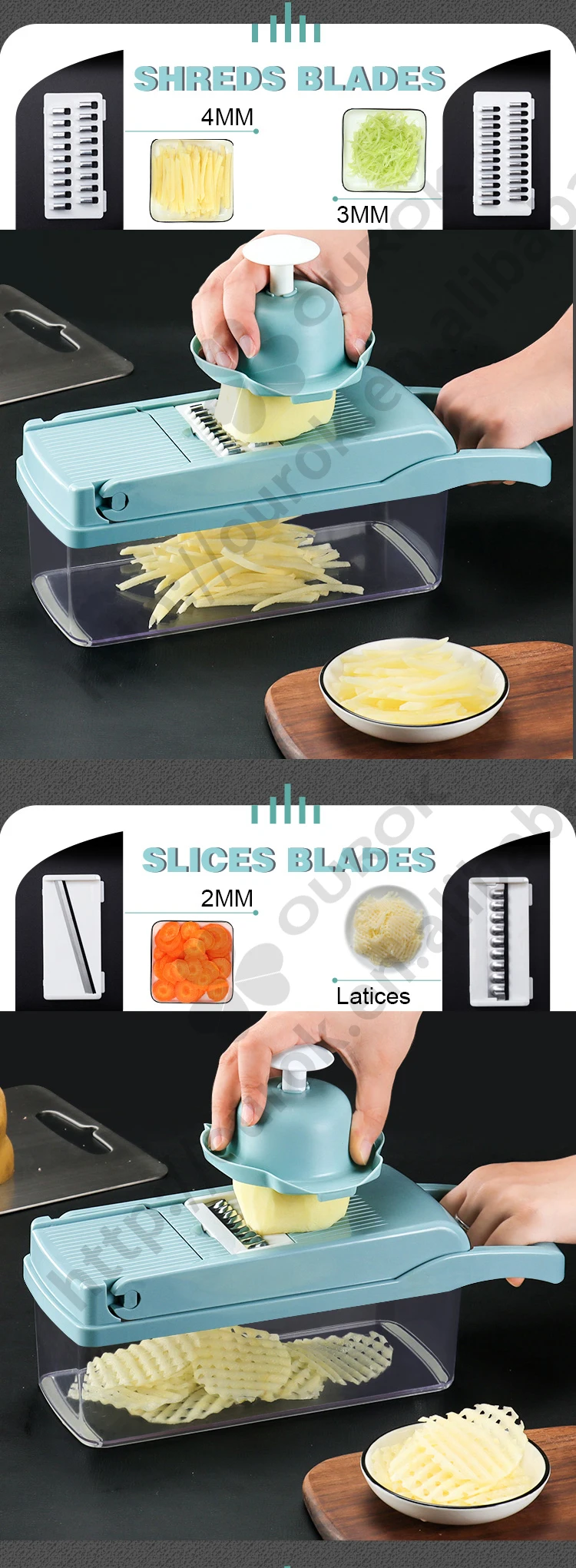 Manual Vegetable Chopper Cutter Slicer Dicer With 7 Blades And Strainer