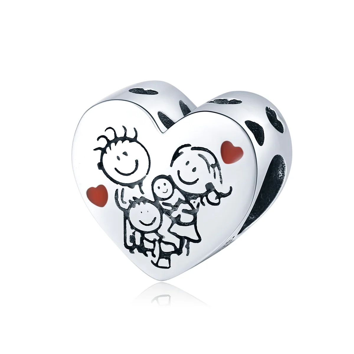 

BAMOER Authentic 925 Sterling Silver Love Family Heart Metal Beads for Jewelry Making Silver Charm fit Original Bracelet BSC237