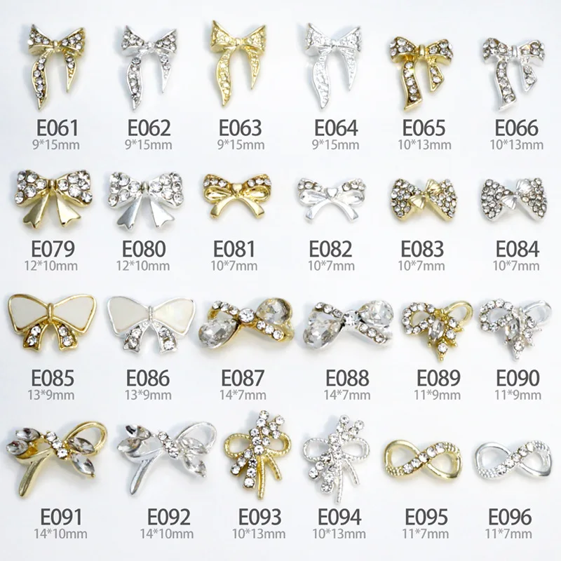 

Newest 2021 Nail Art DIY Decoration Super Shiny Gold Silver Rhinestone Bowknot Zircon Alloy Jewelry