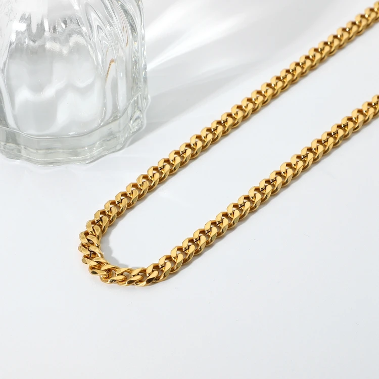 

7MM Wide Thick Cuban Chain Necklace Jewelry 18K Gold Plated Miami Stainless Steel Chain Necklace For Men Women