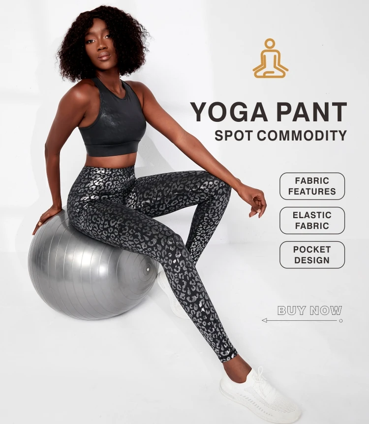 

wholesale stock women high waist silver leopard full printing yoga pants fitness leggings with side pockets