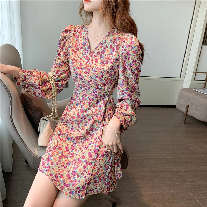 

High quality new V-neck fashion long sleeve plus size casual women ladies dress