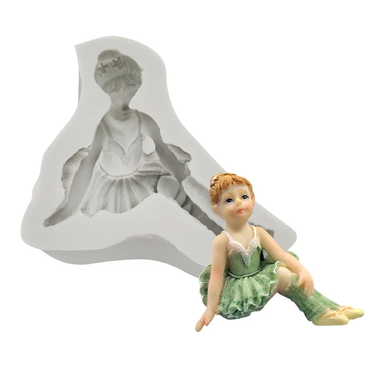 

Ballet girl silicone mold chocolate cake decoration mold baking mold, White