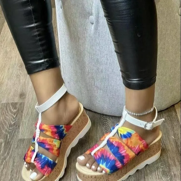 

woman sandals new arrivals 2021 round toe straps women's platform sandals, Black,red,colourful