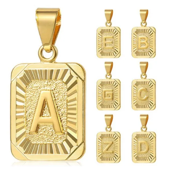 

Dainty Square Charm Necklaces Jewelry 18k Gold Initial Capital A-Z Pendant Gold Letter Necklace For Women Men