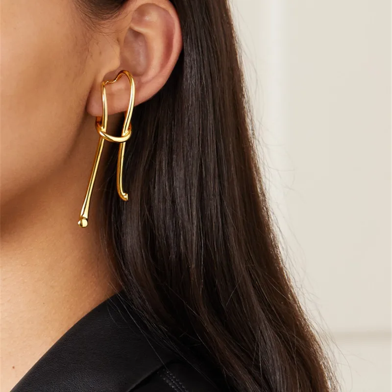 

Wish Hotsale Gold Silver Plated Non Piercing Ear Bone Cuff Earrings Irregular Geometric Line Hanging Earrings