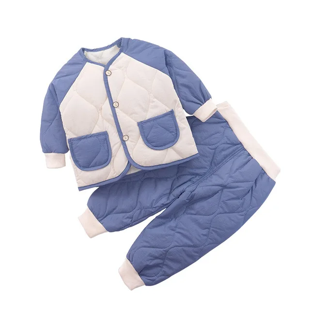 

Children long sleeve quilted baby boy girl thicken Korean style short cotton coat two-pieces set suit keep-warmth, As pictures