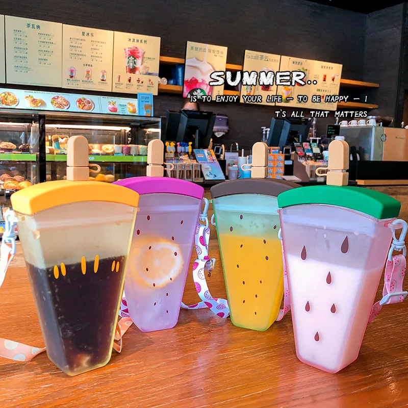 

2021 Clear Cute Popsicle Drink Purses for Tea Juice Fruit Plastic Cup Cooler Mugs Water Bottles Handbag with Chain, As post