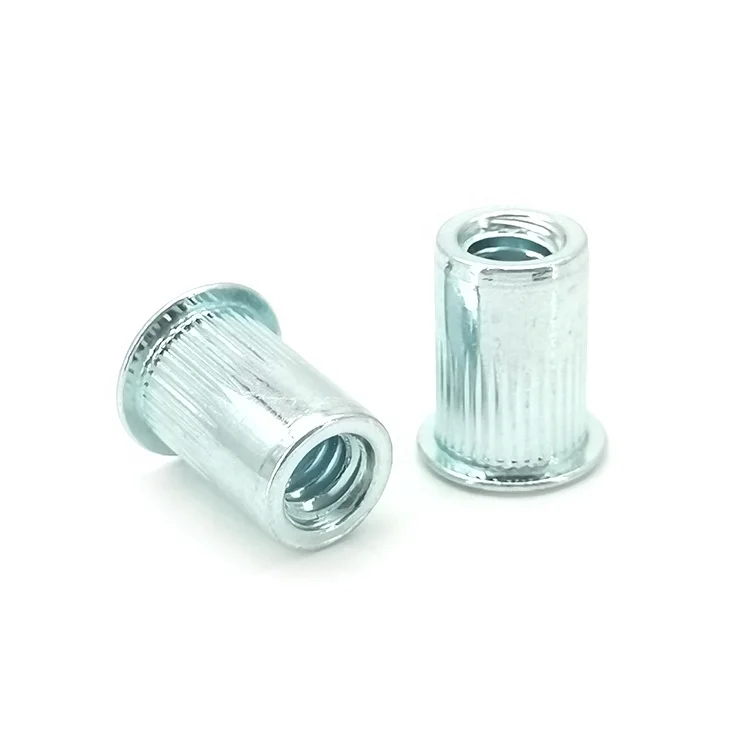 

M8 Hex Rivet Nut Hot Sale Precision Flat Head Knurled Body Carbon Steel China ZINC Plated Reduced Head ISO with Groove Factory