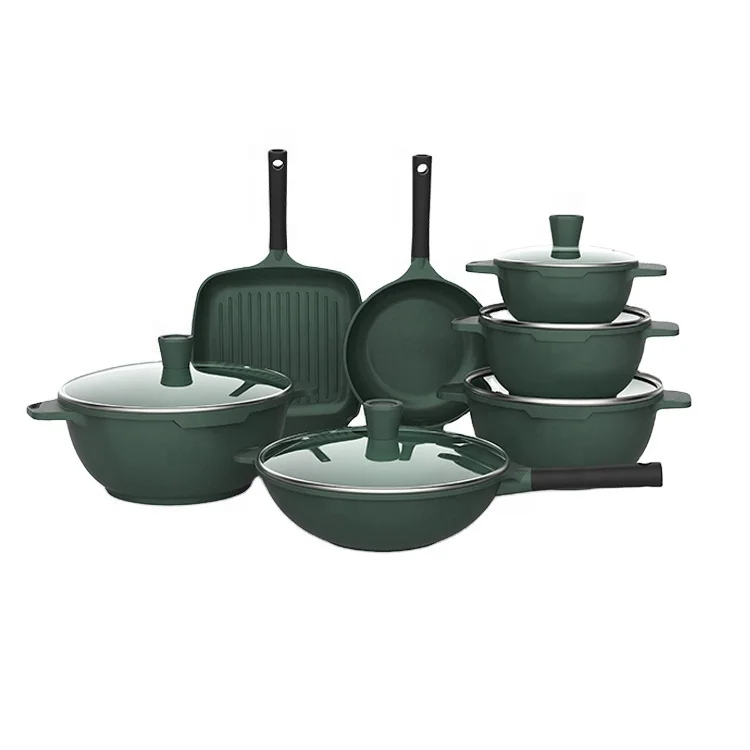 

OEM green 24pcs kitchen gadgets cooking non stick set pot pan aluminum granite cookware soup & stock pots cookware sets, Can be mustomized