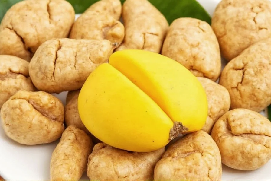 Fresh mango ginger rhizomes with pale yellow flesh displayed next to regular ginger for comparison