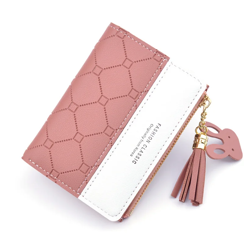 

wholesale PU Leather minimalist wallets women girls leather short credit card Wallet, Mix color