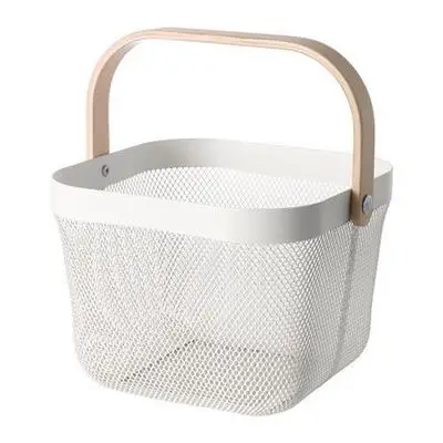 

New Manufacture Hot Selling Popular Metal WireIron Big Size White Picnic Fruit Basket With Wood Handle Home Kitchen Storage