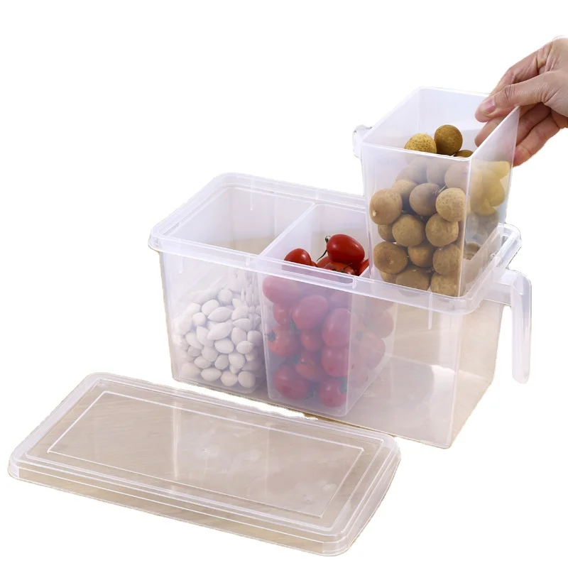 

Wholesale high quality box organizer food refrigerator fresh box plastic food storage container with lid food box handle, White