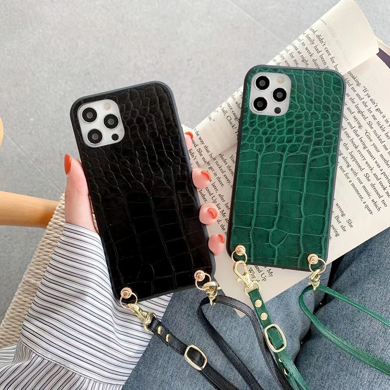 

2021 Newest Necklace Leather Wallet Phone Case Neck Strap for iPhone 12 11 pro max