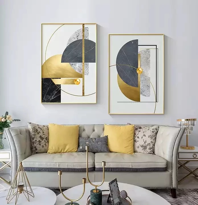 

Wall Paintings Art Picture Geometry Posters Wall Art Abstract Canvas Painting Poster Customised Minimalist Line Gold Modern