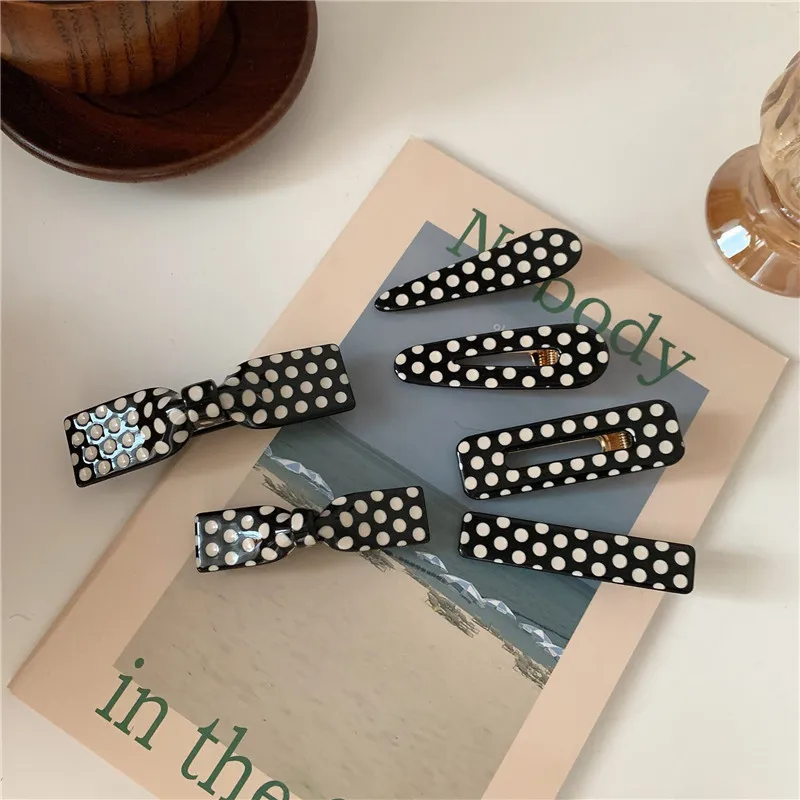 

JUHU 2021 All-match Black and White Polka Dot Duckbill Clip Small Bow Bangs Clip Resin Hairpin, Colorful
