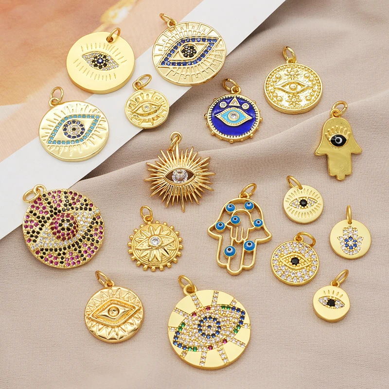 

Wholesale eye necklace bulk Turkish evils eye pendants 18K gold plated laton evils eye charms