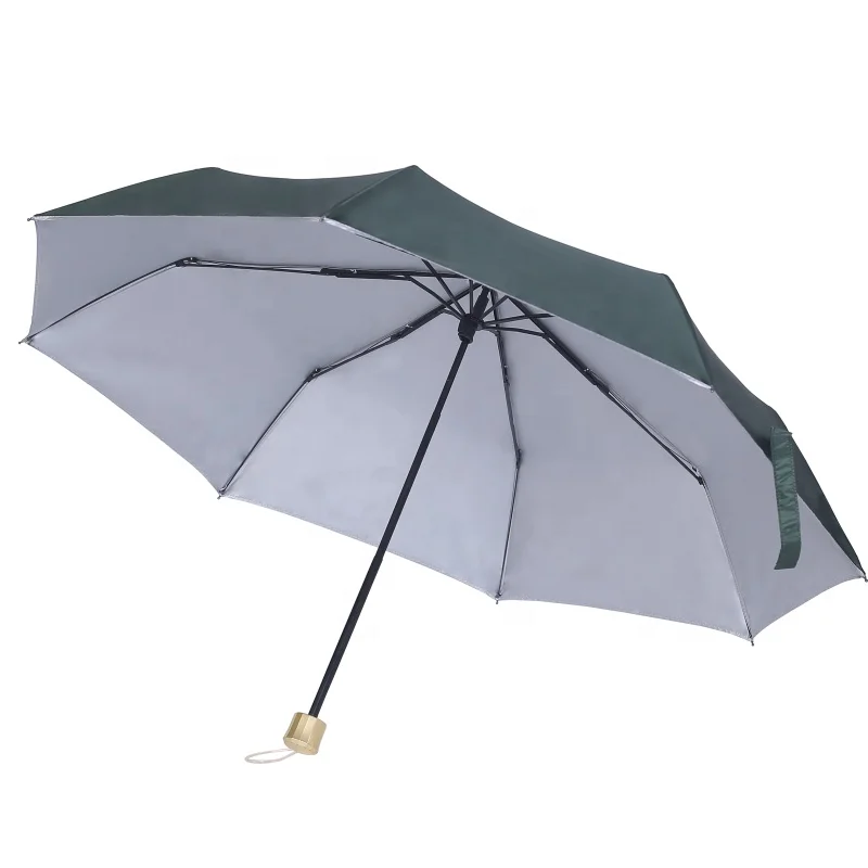 

New high end classic mini 3 folding hand manual open rainproof custom foldable 3 folds green metal frames light umbrella promo, Super tiny cheap 3 fold green manual open umbrella