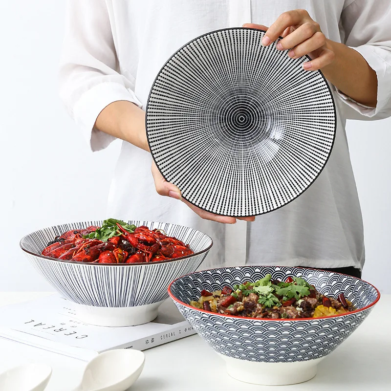 

Japanese Style Anti Skip Spiral Outside 37 oz Ceramic Noodle Soup Bowl Under Glazed Porcelain Ramen Bowl