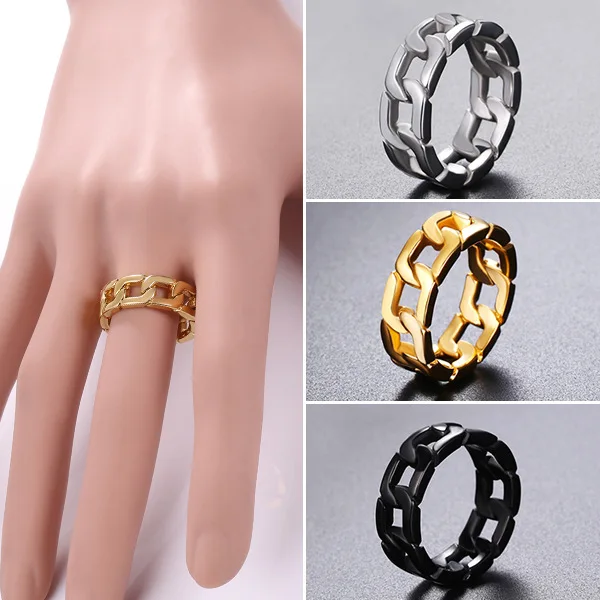 

Hot Style Simple Stainless Steel Jewelry Chain Shape Rings Cuban Bike Link Chain Finger Rings for Men and women, Picture shows