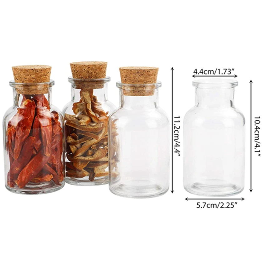 

150 ml Reusable Glass Spice Jars with Cork and Stickers, Transparent