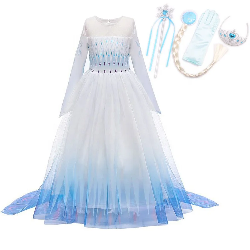 

New Cosplay Party Dress Up Frozen 2 Elsa Anna Princess Costume Halloween Queen Kids Dresses Costumes, Blue, purple