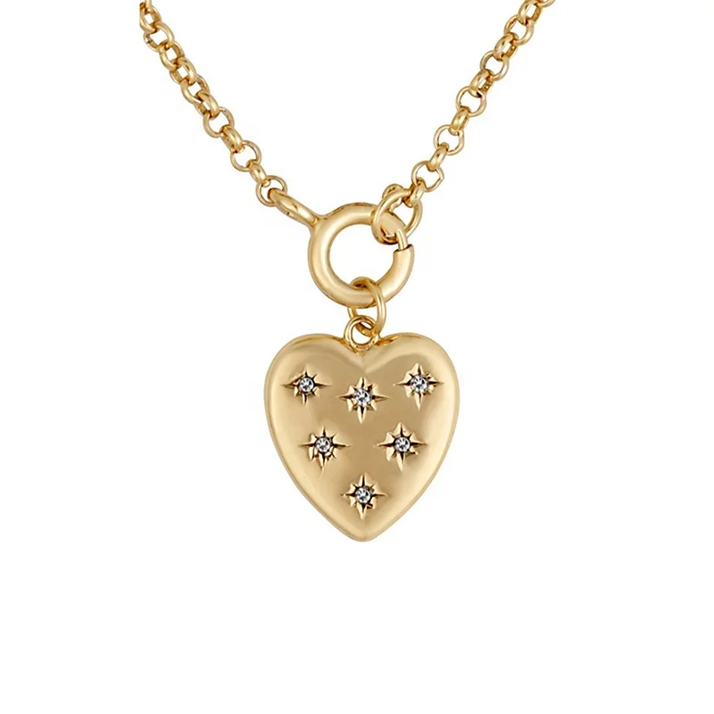 

Women daily 18k gold plated starburst jewelry 925 sterling silver diamond heart charm necklace