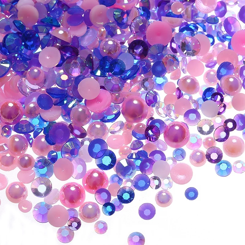 

5000 PCS Mix Sizes Mix Resin Rhinestone Pearls flatback pearls half round ab jelly transparent rhinestones for Nails Art