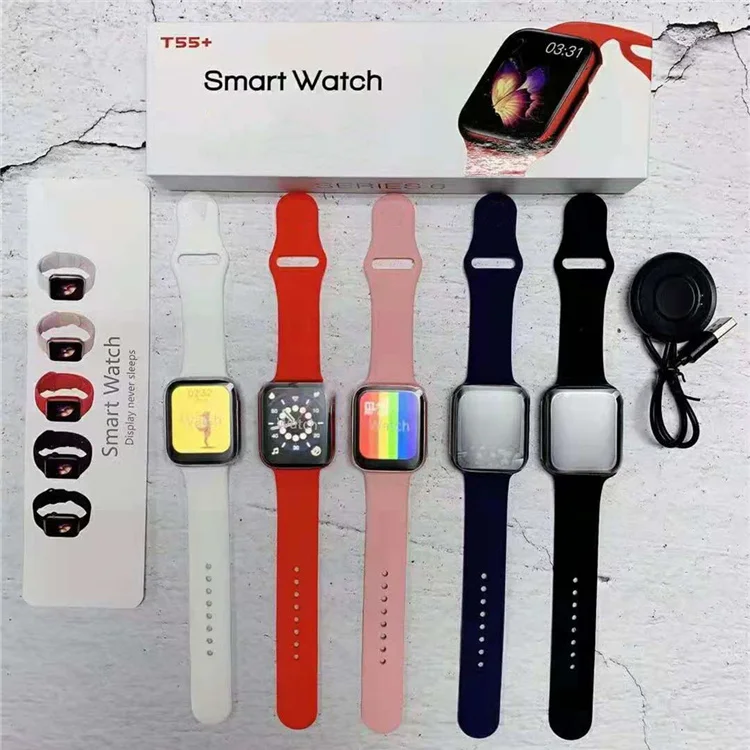 

2021 New Arrivals Smartwatch T55+ Call Heart Rate Women Wrist bracelet T55+ reloj inteligente smart watch 6, Black white pink red blue