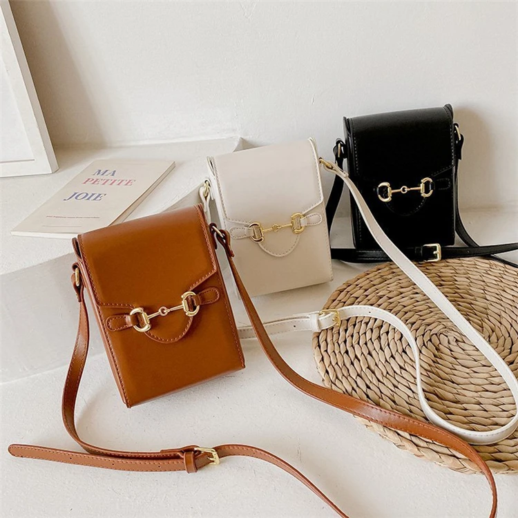 

DUODUOCOLOR ladies horse hoof buckle mobile phone bag fashion retro sense small bag woman shoulder cross-body bag B10332, White, black, brown, gd brown