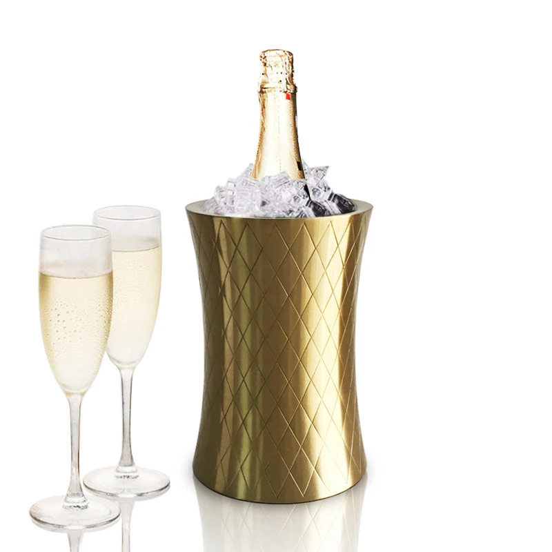 

High quality New Gold Slim Waist Shape Insulated Wine Bottle Cooler Chiller Double Walled Stainless Steel Wine ice Bucket, Customized color
