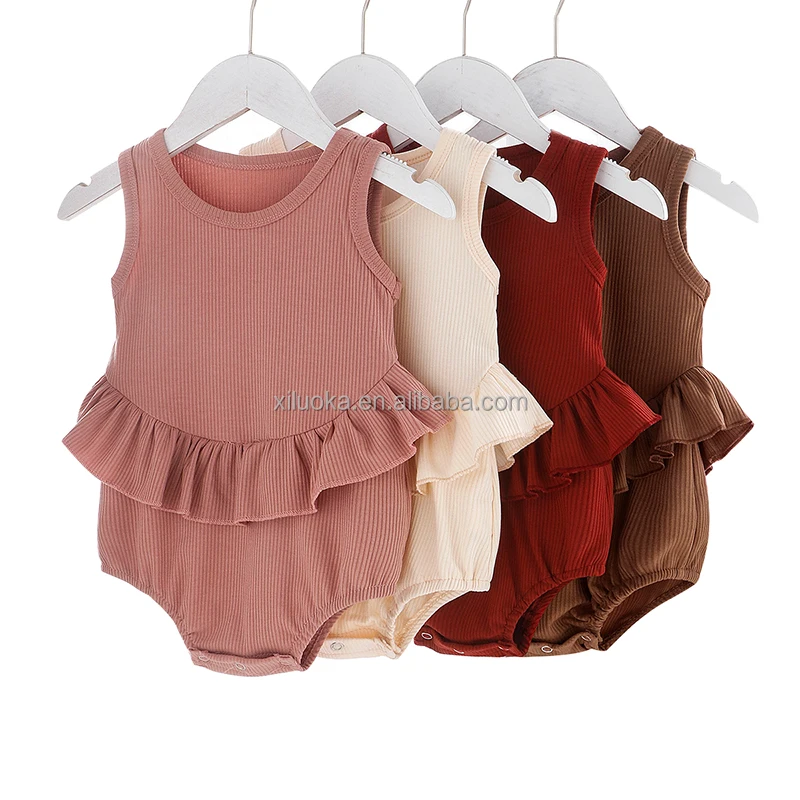 

2021 Children's New Sleeveless Frill Striped Ruffled Children's Romper Infant Baby Bodysuit Underwear, Picture