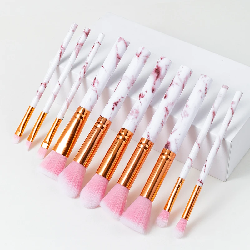 

10 piece makeup brush set vegan makeup brush with bag makeup brushes marble, Pink