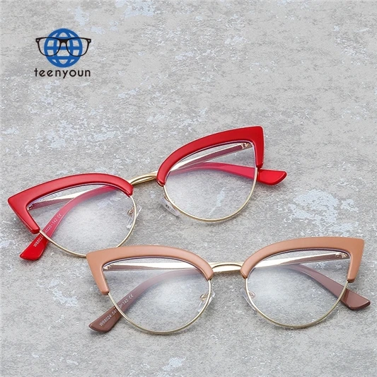 

Teenyoun Eyewear Cheap Semi Metal Frame Eye Glasses Famous Brand Cat Blue Light Blocking Eyeglasses Frames For Women