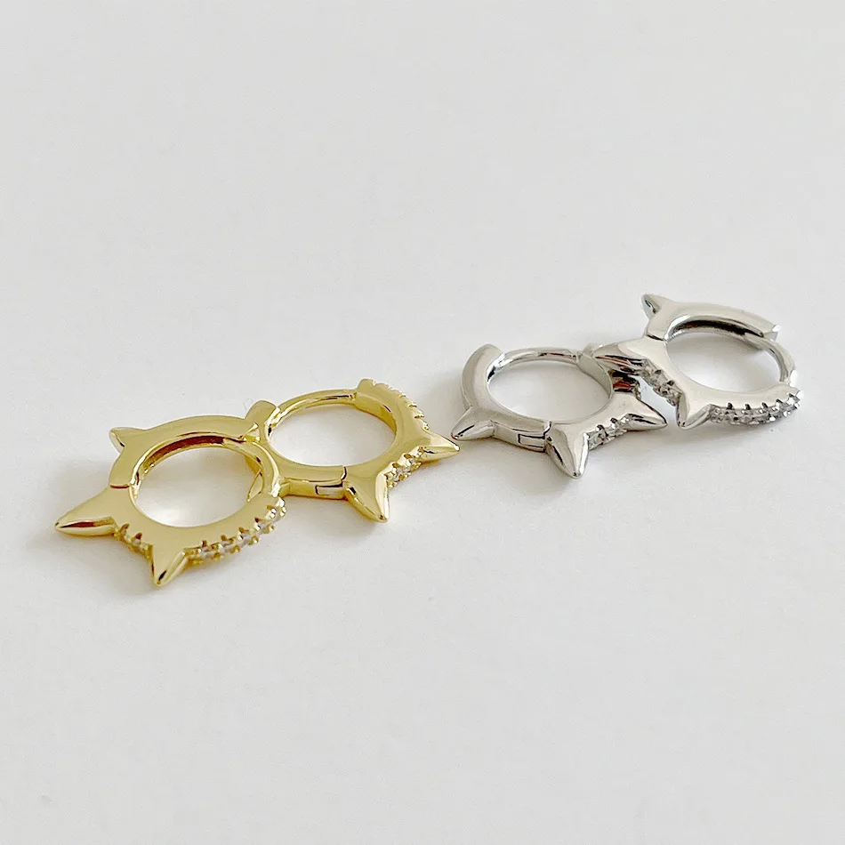 

Rivet Charm Small Hoop Earrings Sharp Spike Rhinestone Huggie Gold Earring for Women Minimalist Punk Sterling Silver 925 Jewelry, Gold/silver