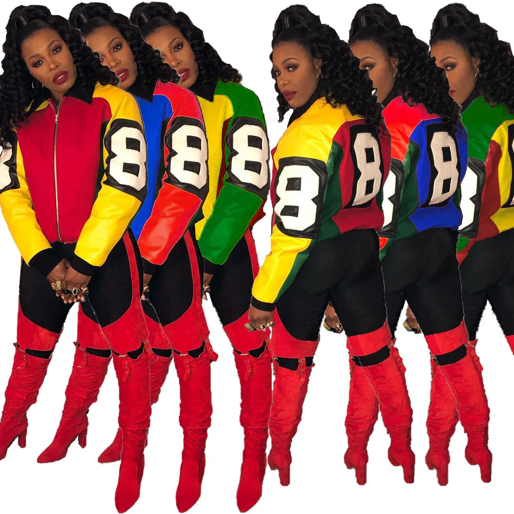 

New Arrival Lady Warm No. In Sleeve Short Patchwork Color Blocking Winter Zipper Coats Motorcycle Jacket Plus Size Jackets