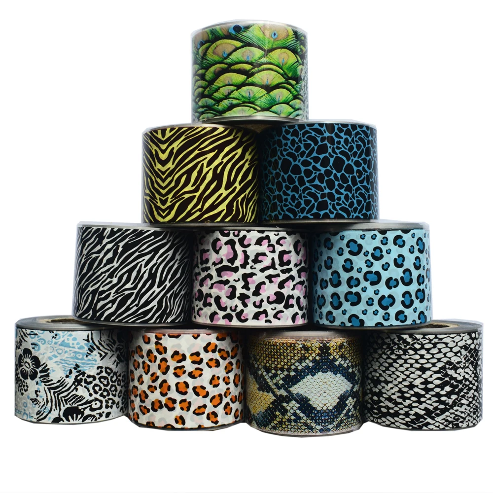 

10 Rolls 50M*4CM Snake Leopard Sticker Decals Designer Nail Foil