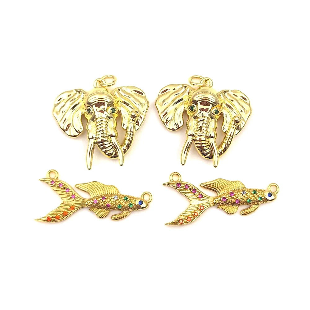 

Wholesale Fashion Accessory Gold Plated Copper Elephant Design DIY Fish Beads for Jewelry Bracelet Necklace Keychain Making, Multi color
