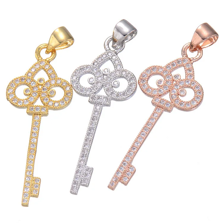 

LOVE Romantic Micro Pave CZ Copper Alloy Metal DIY Jewelry Accessories Finding For Women Inlay ZIRCON KEY Shape Pendant Charm, Gold,silver,rose gold
