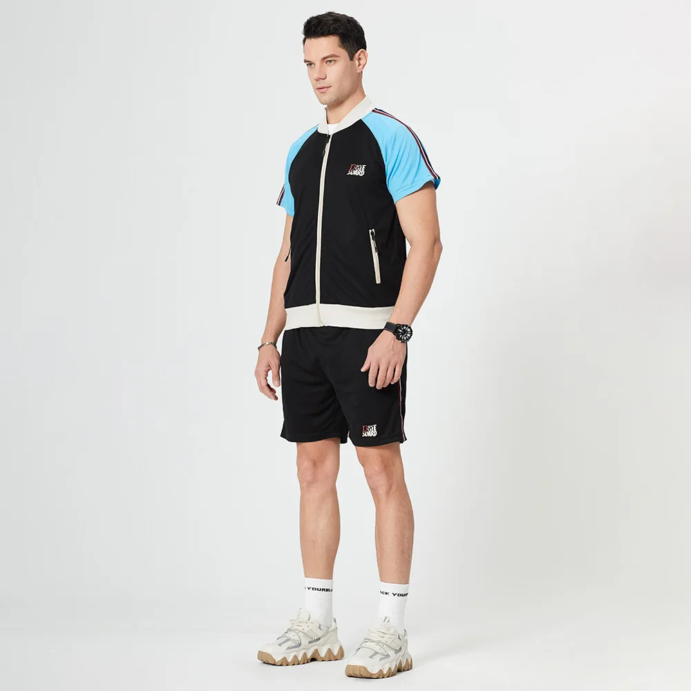 

Custom Logo Men Fitted Tracksuit Sports Jogging Wear Short Sleeve Hoodies With Shorts Two Pieces Sets, As photo