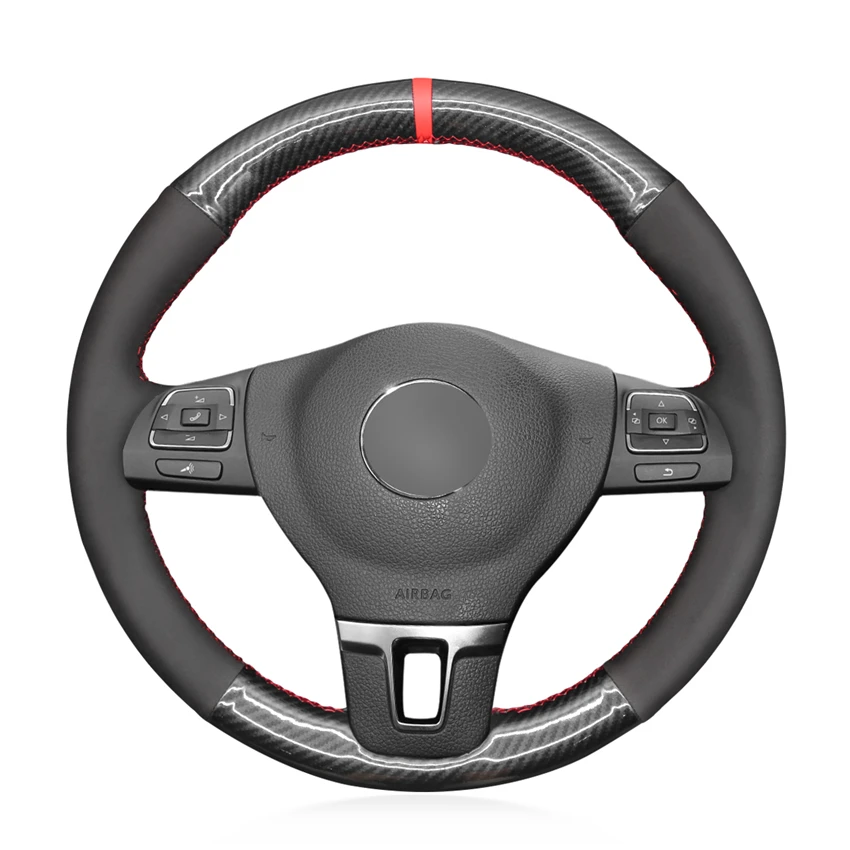 

Custom Hand Sewing Carbon Suede Steering Wheel Cover for Volkswagen VW Golf Plus Tiguan Passat CC Touran Jetta Sharan EOS Caddy