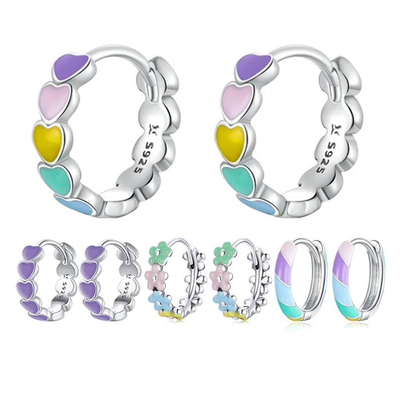 

Fashion Designer Qings 925 Sterling Silver Jewelry Gold Plated Rainbow Cubic Zirconia Women Cuff Huggie Hoop Earrings, Colorful