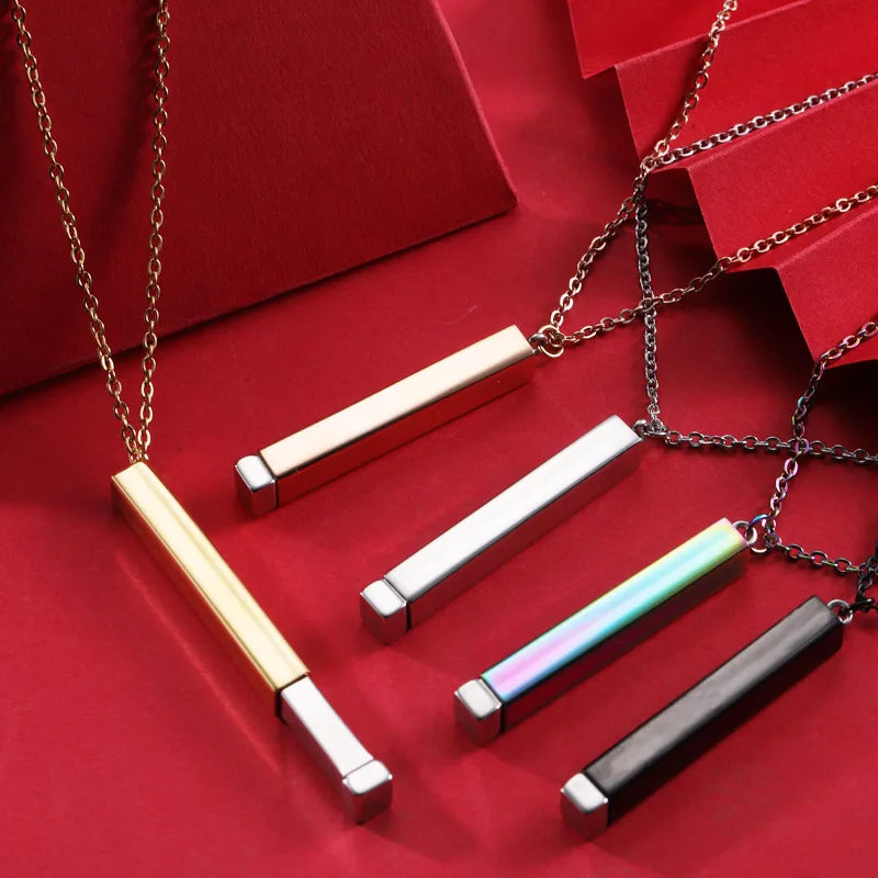 

Valentines Day Personalized Stainless Steel Gold Plated Jewelry DIY Engraving Jewelry Hidden Engraved Bar Necklace