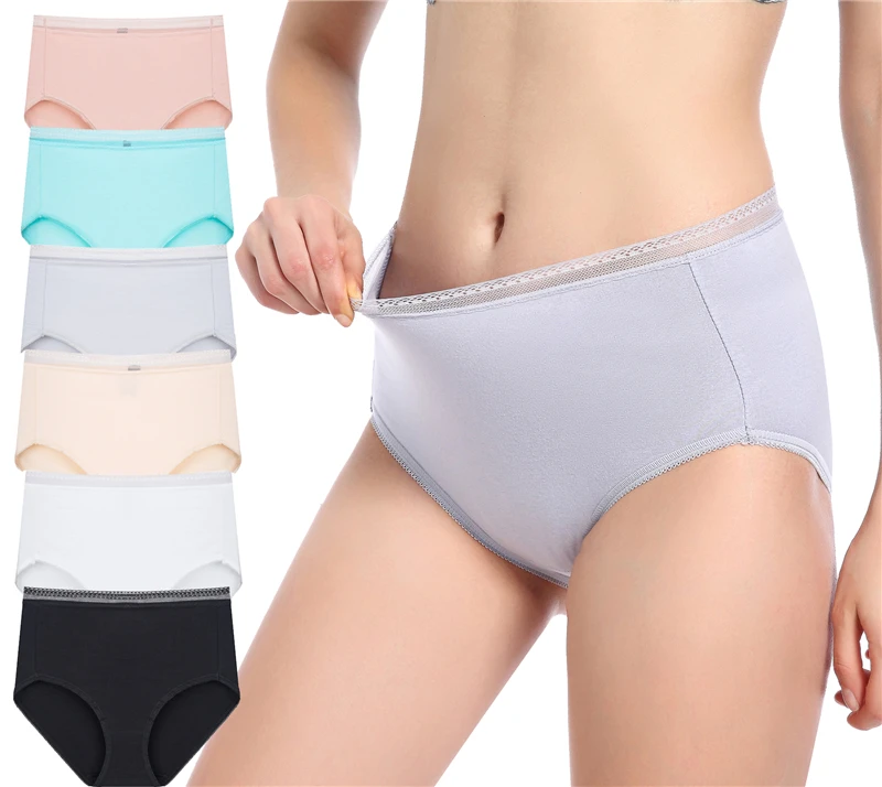 

Women Customized Plus Size Cotton Underwear Factory Cheap Price Breathable High Quality Female Plain Mid-waisted Cotton Panties, Picture show