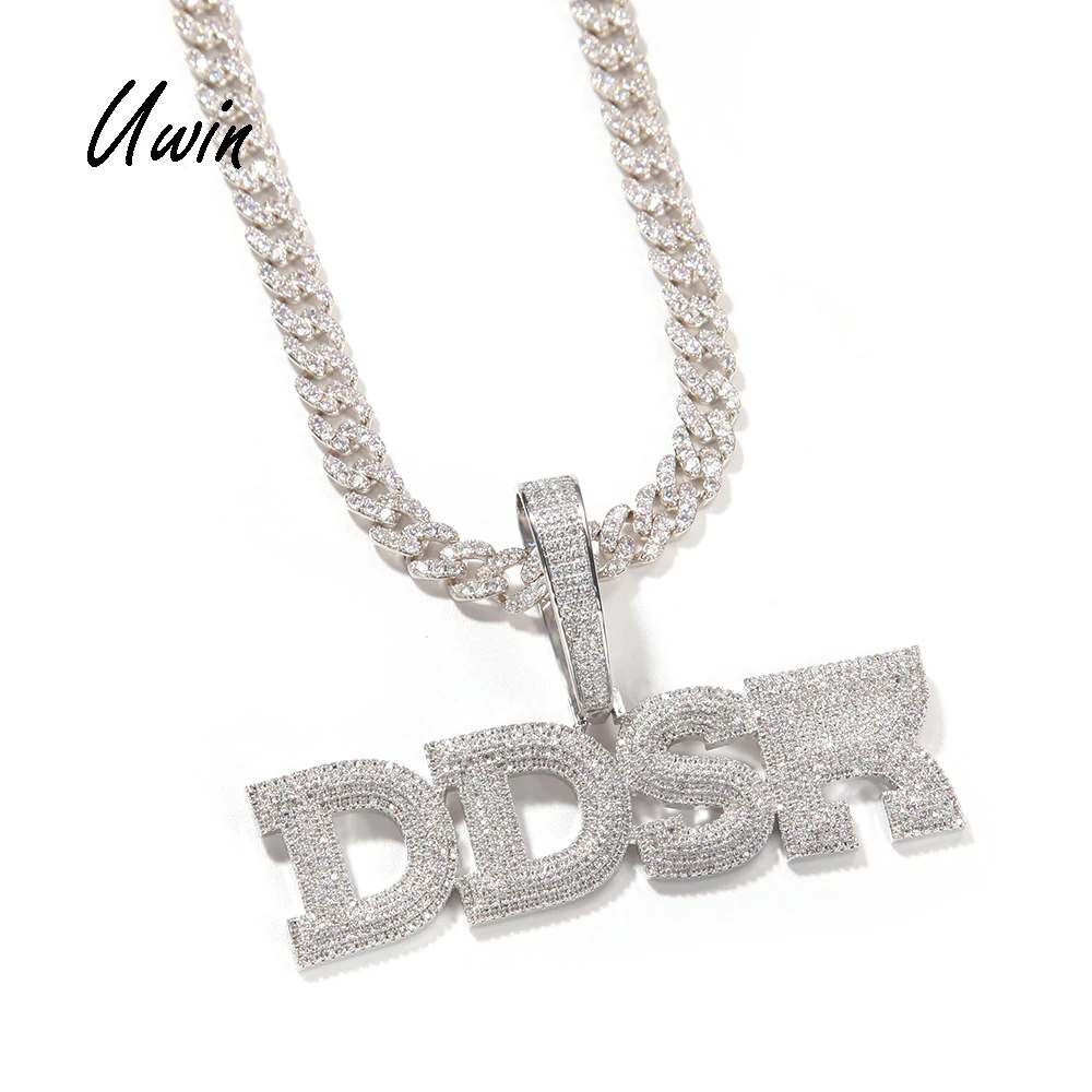 

Hip Hop Custom Name Initial Letter Pendant Full Iced Out 3 Layers Cubic Zirconia Name Plate Necklace Jewelry