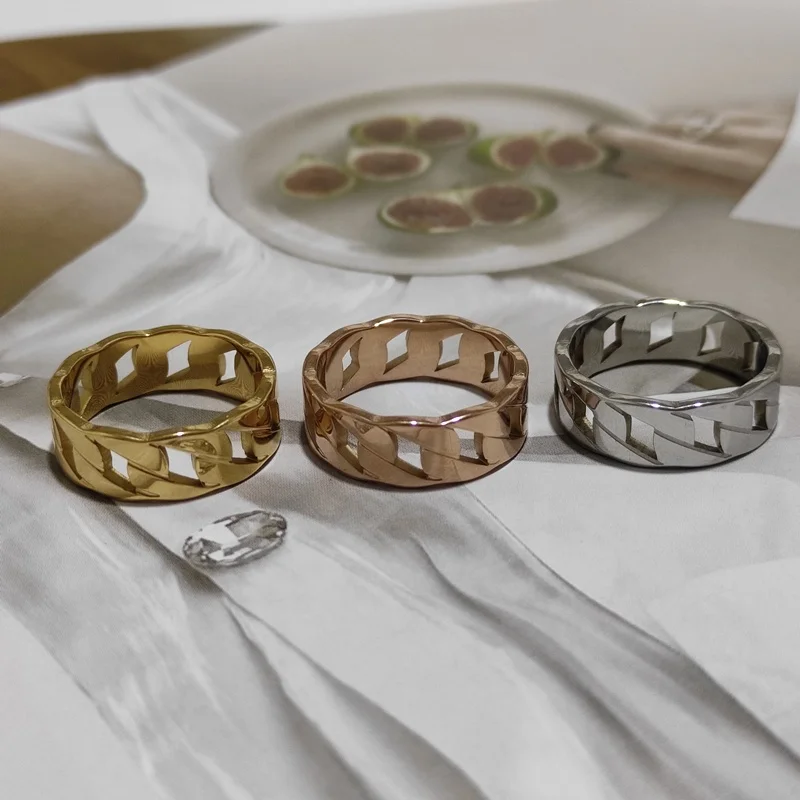 

Trendy Stainless Steel Jewelry 18K Gold Filled Chunky Cuban Chain Ring