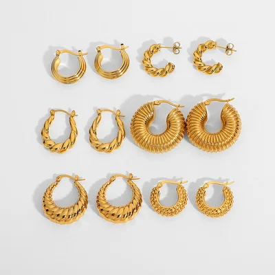 

NINE'S Fashion 18K Real Gold Plated Chunky Hoop Earrings Female Women Big Small Rhomboid Multiple Twist Huggie Earring hoops