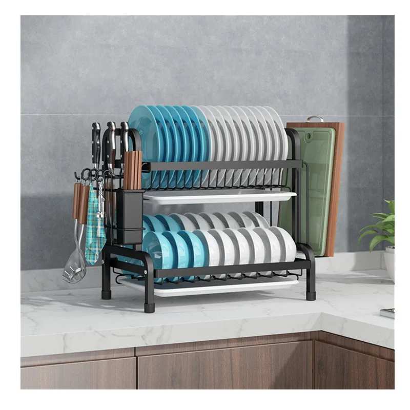 

Kitchen full set stainless steel dish filter drainer storage dish racks with two layers