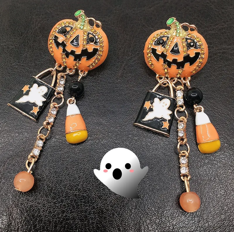 

designer drop earring Women halloween Accessories big stud pumpkin pie Spider Alloy vintage jewelry earrings, As picture